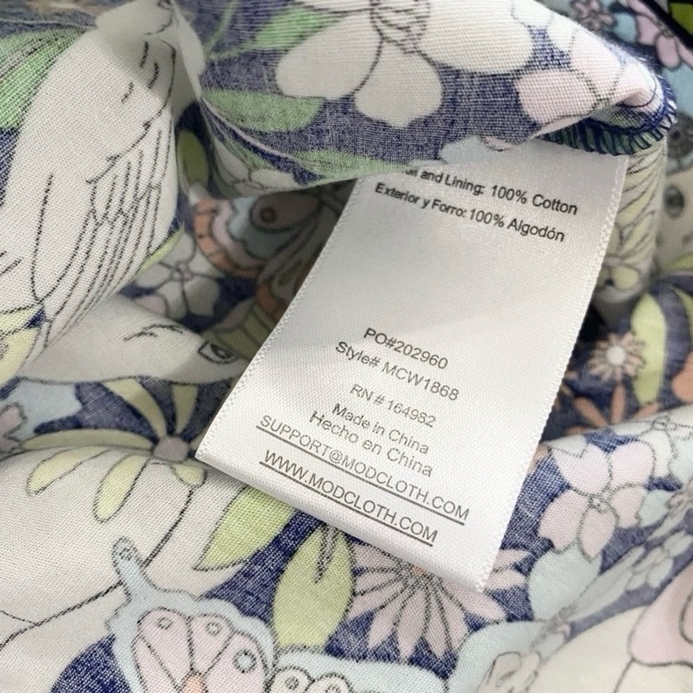 ModCloth Fit & Flare Midi Dress Retro 50s Blue Whimsical Floral Cat Cotton Sz 0 - Picture 4 of 8